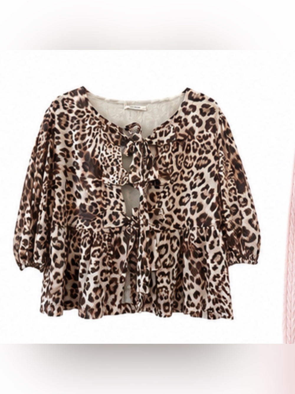 Blu Pepper Leopard Print Peplum Top - Brown, Cream